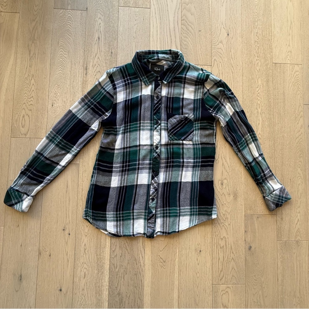 Rails Women’s Green and Black Plaid Button Down Shirt Size Medium